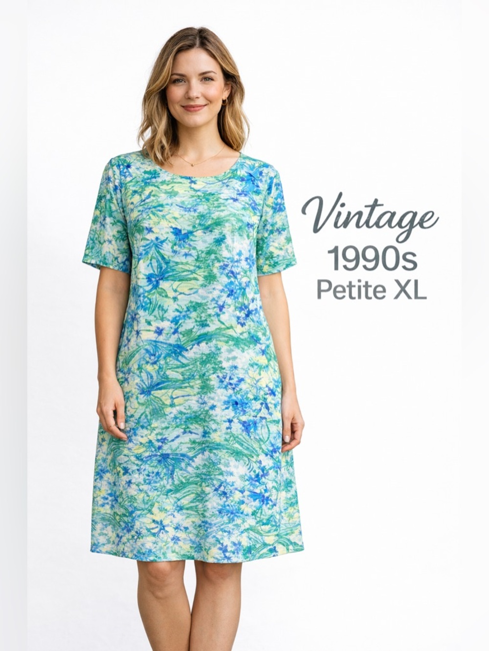 Vintage 90s New Directions Petite XL Tropical Floral Knee Length Shift Dress